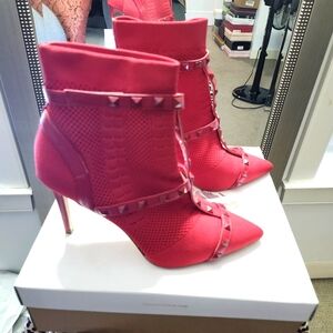 Jessica Simpson Knit Studded Booties, Red, Size 11